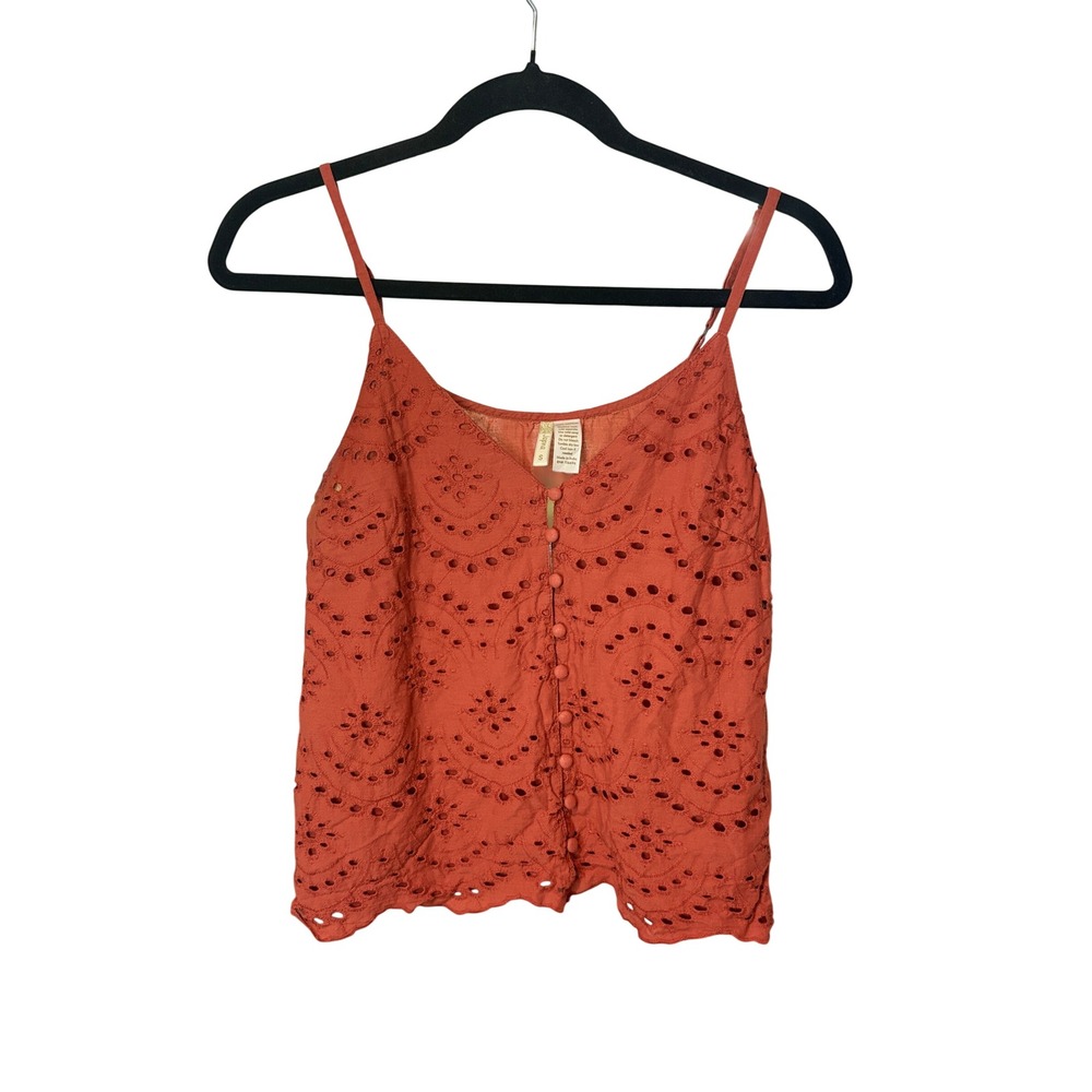 Japna Burnt Orange Eyelet Embroidered Cotton Cami Tank Top Small Boho Rust